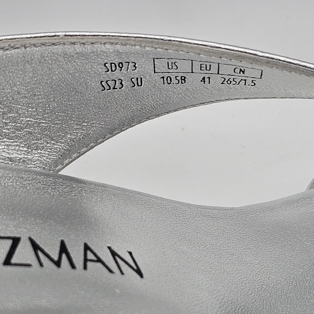 Stuart Weitzman Womens Miami 50 Wedge Slide‎ Sandals Metallic Silver 10.5B New - Picture 3 of 5
